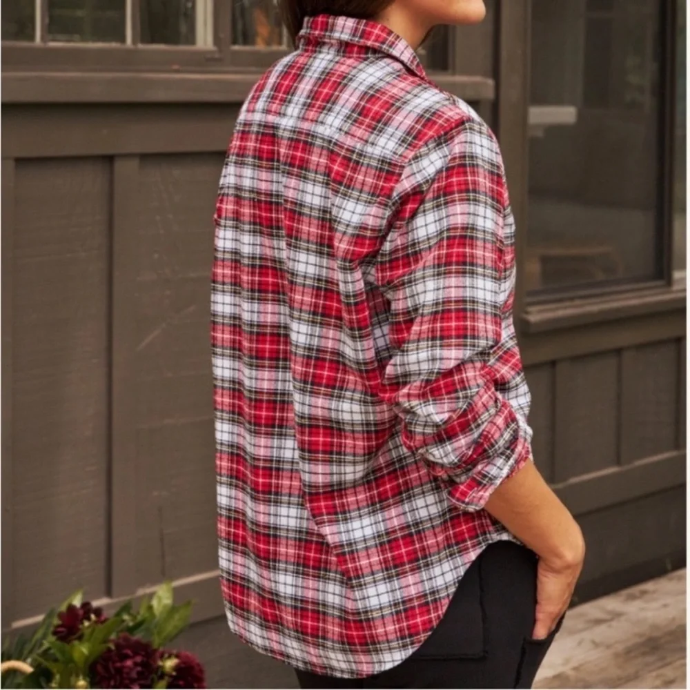 Frank and Eileen Shirt Top Women S Plaid Relaxed Button Up Preppy Italian Eileen - Picture 2 of 16